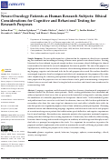 Cover page: Neuro-Oncology Patients as Human Research Subjects: Ethical Considerations for Cognitive and Behavioral Testing for Research Purposes