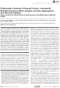 Cover page: Polymorphic Variants of Human Protein l-Isoaspartyl Methyltransferase Affect Catalytic Activity, Aggregation, and Thermal Stability