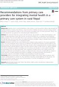 Cover page: Recommendations from primary care providers for integrating mental health in a primary care system in rural Nepal.