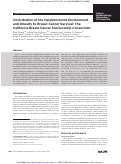 Cover page: Contribution of the Neighborhood Environment and Obesity to Breast Cancer Survival: The California Breast Cancer Survivorship Consortium