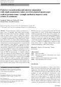 Cover page: Posterior reconstruction and anterior suspension with single anastomotic suture in robot-assisted laparoscopic radical prostatectomy: a simple method to improve early return of continence