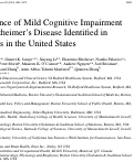 Cover page: Prevalence of Mild Cognitive Impairment and Alzheimers Disease Identified in Veterans in the United States.