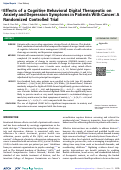 Cover page: Effects of a Cognitive Behavioral Digital Therapeutic on Anxiety and Depression Symptoms in Patients With Cancer: A Randomized Controlled Trial.