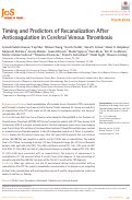 Cover page: Timing and Predictors of Recanalization After Anticoagulation in Cerebral Venous Thrombosis.