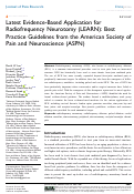 Cover page: Latest Evidence-Based Application for Radiofrequency Neurotomy (LEARN): Best Practice Guidelines from the American Society of Pain and Neuroscience (ASPN)