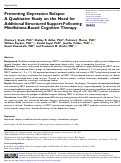 Cover page: Preventing Depression Relapse: A Qualitative Study on the Need for Additional Structured Support Following Mindfulness-Based Cognitive Therapy