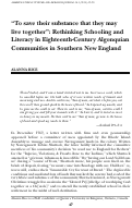 Cover page: "To save their substance that they may live together": Rethinking Schooling and Literacy in Eighteenth-Century Algonquian Communities in Southern New England