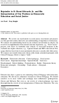 Cover page: Rejoinder to D. Brent Edwards Jr. and His Interpretation of Our Position on Democratic Education and Social Justice