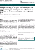 Cover page: P04.33. A review of existing methods to specify condition specific prevalence and experience of CAM use in US children:toward a strategic data plan