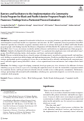 Cover page: Barriers and Facilitators to the Implementation of a Community Doula Program for Black and Pacific Islander Pregnant People in San Francisco: Findings from a Partnered Process Evaluation.