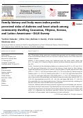 Cover page: Family history and body mass index predict perceived risks of diabetes and heart attack among community-dwelling Caucasian, Filipino, Korean, and Latino Americans-DiLH Survey