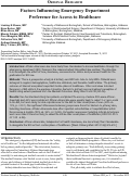 Cover page: Factors Influencing Emergency Department Preference for Access to Health Care