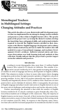 Cover page: Monolingual Teachers in Multilingual Settings: Changing Attitudes and Practices