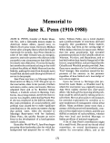 Cover page: Memorial to Jane K. Penn (1910-1980)