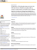 Cover page: Integration of family planning services into HIV care clinics: Results one year after a cluster randomized controlled trial in Kenya.