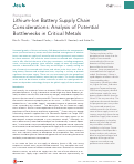 Cover page: Lithium-Ion Battery Supply Chain Considerations: Analysis of Potential Bottlenecks in Critical Metals