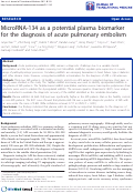 Cover page: MicroRNA-134 as a potential plasma biomarker for the diagnosis of acute pulmonary embolism