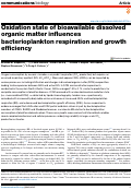 Cover page: Oxidation state of bioavailable dissolved organic matter influences bacterioplankton respiration and growth efficiency.