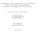 Cover page: Three-Dimensional Flow and Thermal Structure in Glass Melting Furnaces. Part II: Effect of Batch and Bubbles