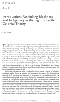 Cover page: Introduction: Rethinking Blackness and Indigeneity in the Light of Settler Colonial Theory