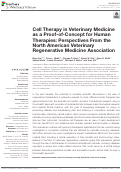 Cover page: Cell Therapy in Veterinary Medicine as a Proof-of-Concept for Human Therapies: Perspectives From the North American Veterinary Regenerative Medicine Association.