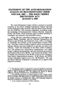 Cover page: Statement of the Anti-Defamation League on Bias-Motivated Crime and H.R. 1082 - The Hate Crimes Prevention Act August 4, 1999