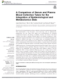 Cover page: A Comparison of Serum and Plasma Blood Collection Tubes for the Integration of Epidemiological and Metabolomics Data