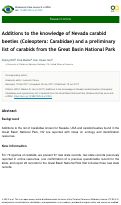 Cover page: Additions to the knowledge of Nevada carabid beetles (Coleoptera: Carabidae) and a preliminary list of carabids from the Great Basin National Park