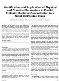 Cover page: Identification and Application of Physical and Chemical Parameters to Predict Indicator Bacterial Concentration in a Small Californian Creek