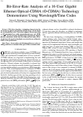 Cover page: Bit-error-rate analysis of a 16-user Gigabit Ethernet optical-CDMA (O-CDMA) technology demonstrator using wavelength/time codes