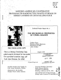 Cover page: THE MECHANICAL PROPERTIES OF STRIPA GRANITE