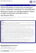 Cover page: Clinical tolerability of artesunate-amodiaquine
versus comparator treatments for uncomplicated
falciparum malaria: an individual-patient analysis
of eight randomized controlled trials in sub-Saharan
Africa