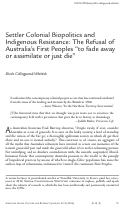 Cover page: Settler Colonial Biopolitics and Indigenous Resistance: The Refusal of Australia's First Peoples “to fade away or assimilate or just die”