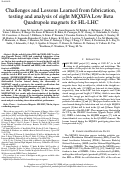 Cover page: Challenges and Lessons Learned From Fabrication, Testing, and Analysis of Eight MQXFA Low Beta Quadrupole Magnets for HL-LHC
