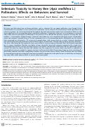 Cover page: Selenium Toxicity to Honey Bee (Apis mellifera L.) Pollinators: Effects on Behaviors and Survival