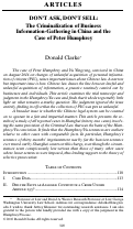 Cover page: Don’t Ask, Don’t Sell: The Criminalization of Business Information-Gathering in China and the Case of Peter Humphrey