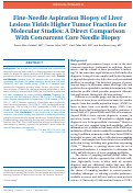 Cover page: Fine-Needle Aspiration Biopsy of Liver Lesions Yields Higher Tumor Fraction for Molecular Studies: A Direct Comparison With Concurrent Core Needle Biopsy.