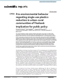 Cover page: Pro-environmental behavior regarding single-use plastics reduction in urban-rural communities of Thailand: Implication for public policy.