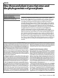 Cover page: One thousand plant transcriptomes and the phylogenomics of green plants