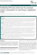 Cover page: Facilitating HIV status disclosure for pregnant women and partners in rural Kenya: a qualitative study