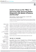 Cover page: Could a Focus on the “Why” of Taxonomy Help Taxonomy Better Respond to the Needs of Science and Society?