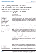 Cover page: Facet-sparing lumbar decompression with a minimally invasive flexible MicroBlade Shaver® versus traditional decompression: quantitative radiographic assessment