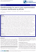 Cover page: OpenKnowledge for Peer-to-peer Experimentation in Protein Identification by MS/MS