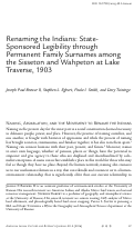 Cover page: Renaming the Indians: State-Sponsored Legibility through Permanent Family Surnames among the Sisseton and Wahpeton at Lake Traverse, 1903
