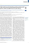 Cover page of Public health research and health equity threatened by new US policies: impact and opportunities for Latin America