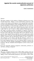 Cover page: Against the social constructionist account of Japanese politeness