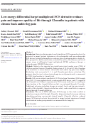 Cover page: Low-energy differential target multiplexed SCS derivative reduces pain and improves quality of life through 12 months in patients with chronic back and/or leg pain.