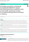 Cover page: Knowledge, perceptions, and feelings associated with Alzheimers disease and related dementias: a qualitative study among middle-aged latinas residing in an underserved agricultural community in California.