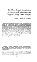 Cover page: The Plow, Female Contribution to Agricultural Subsistence and Polygyny: A Log Linear Analysis