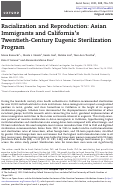 Cover page of Racialization and Reproduction: Asian Immigrants and California’s Twentieth-Century Eugenic Sterilization Program